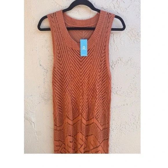 Cupshe NEW Rust Crochet Fringe Mini Dress Festival Mesh Boho Indie Hippie - Picture 5 of 12